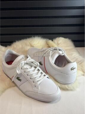 Lacoste White Leather Sneakers with Green Crocodile Logo